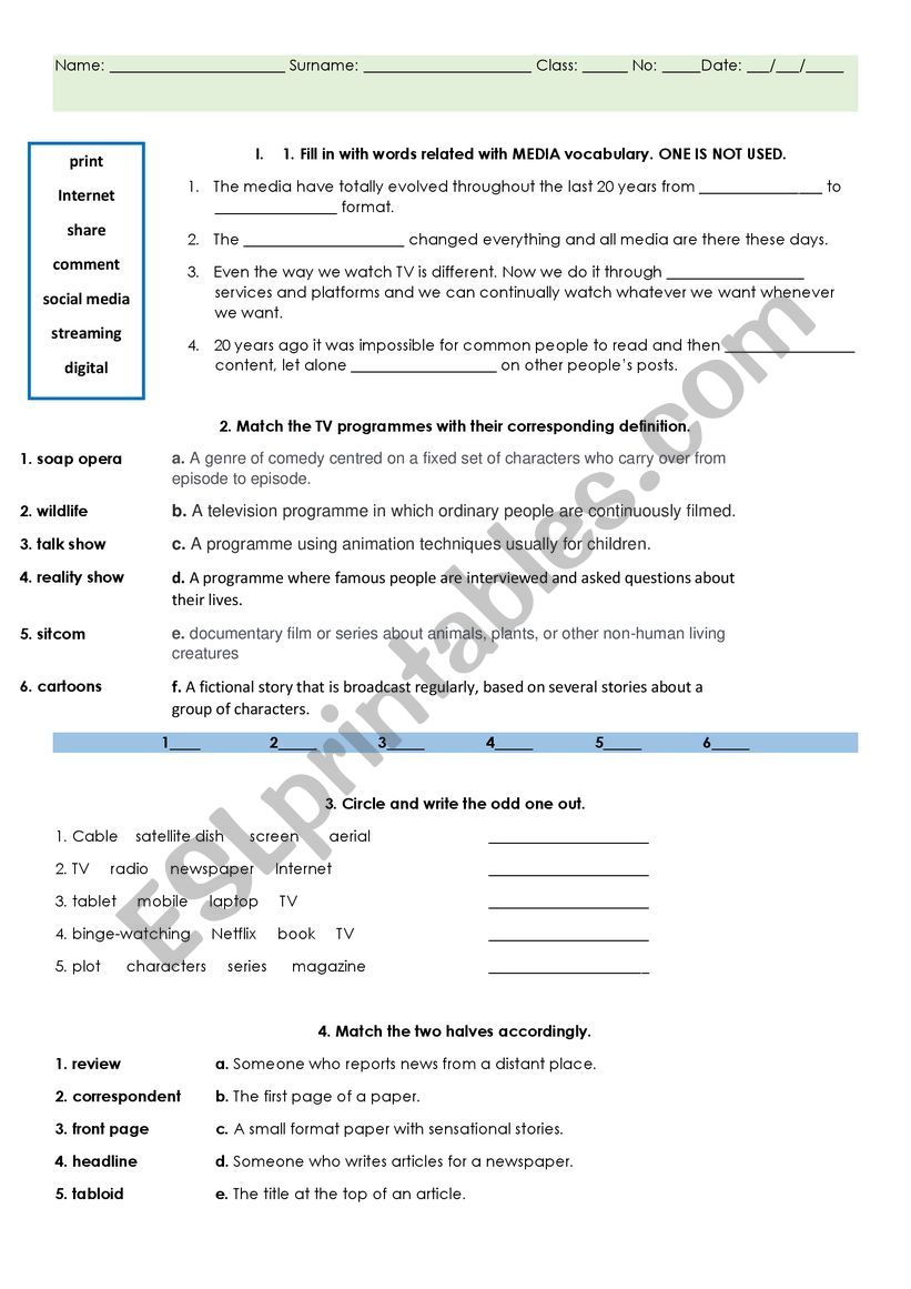 Module 4 - The Media  worksheet