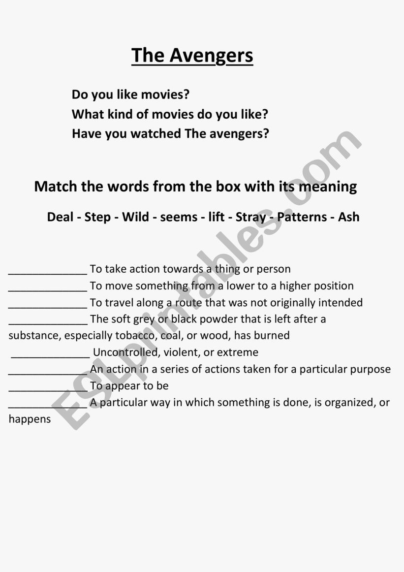 the avengers activity worksheet