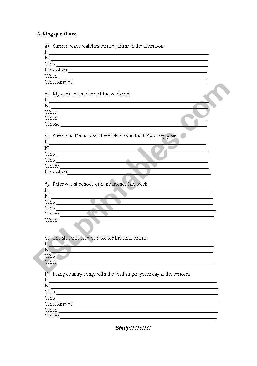 Asking questions worksheet