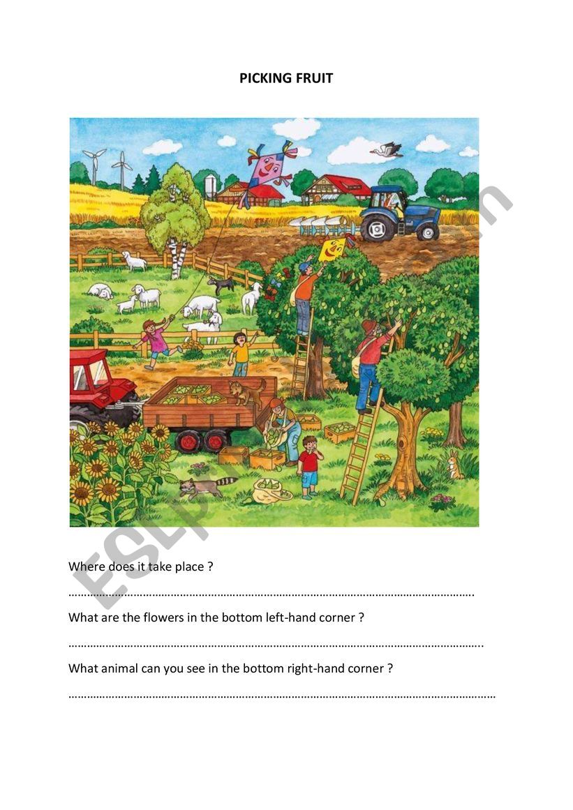 Picking fruit worksheet