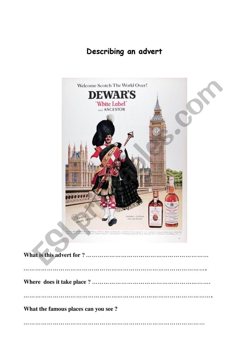 Whisky advert worksheet