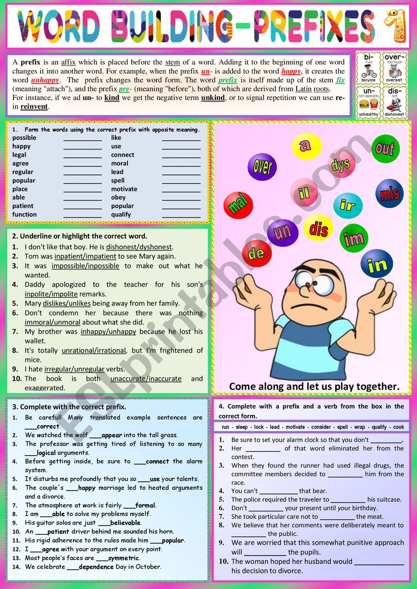 Let us play with PREFIXES 1 - Vocabulary + exercises and KEY!!!!!