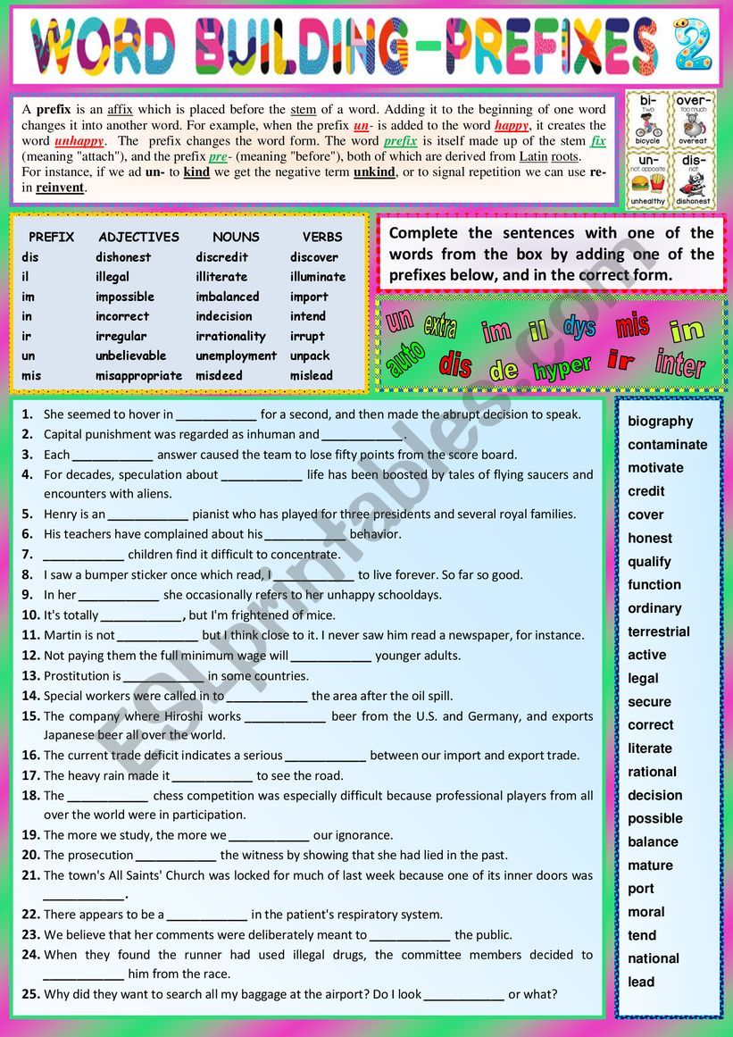 PREFIXES for Advanced learners 2 - Ex + KEY