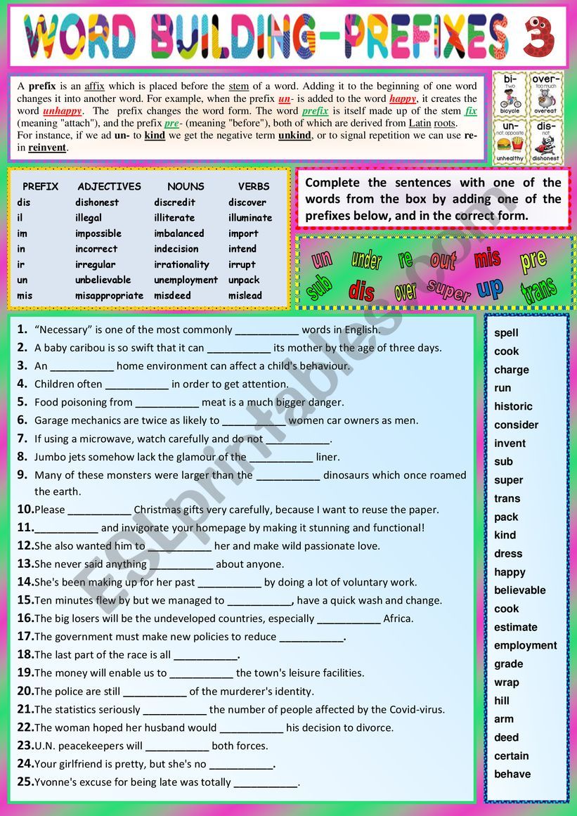 PREFIXES for Advanced learners 3 - Ex + KEY