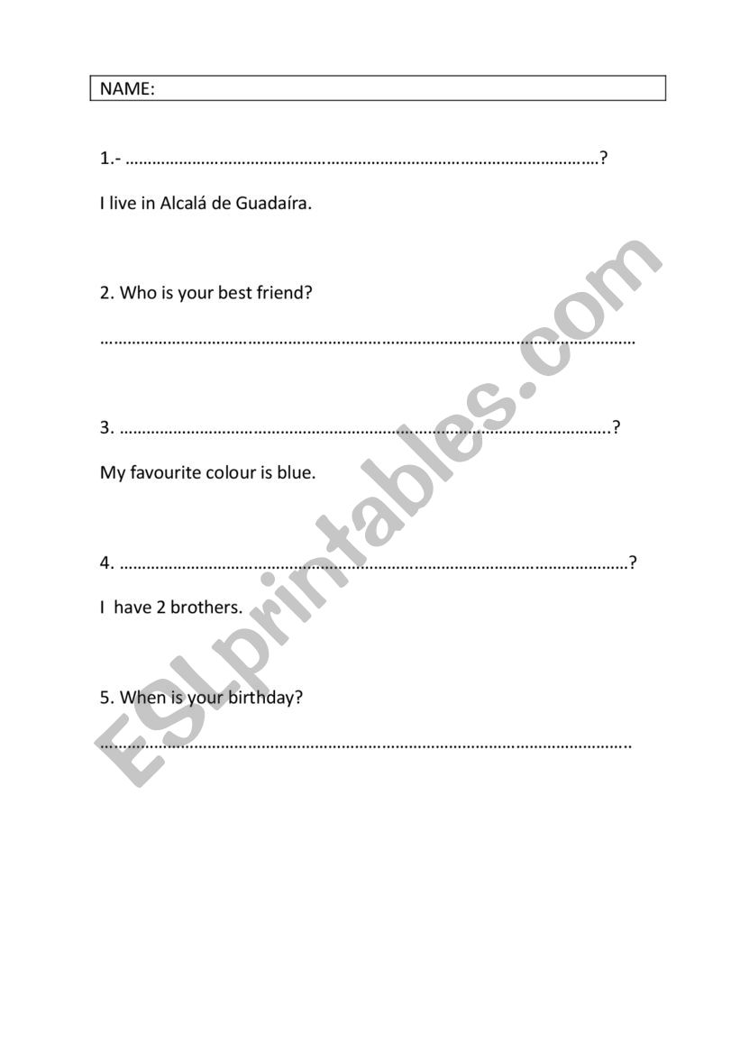 COMMON QUESTIONS worksheet