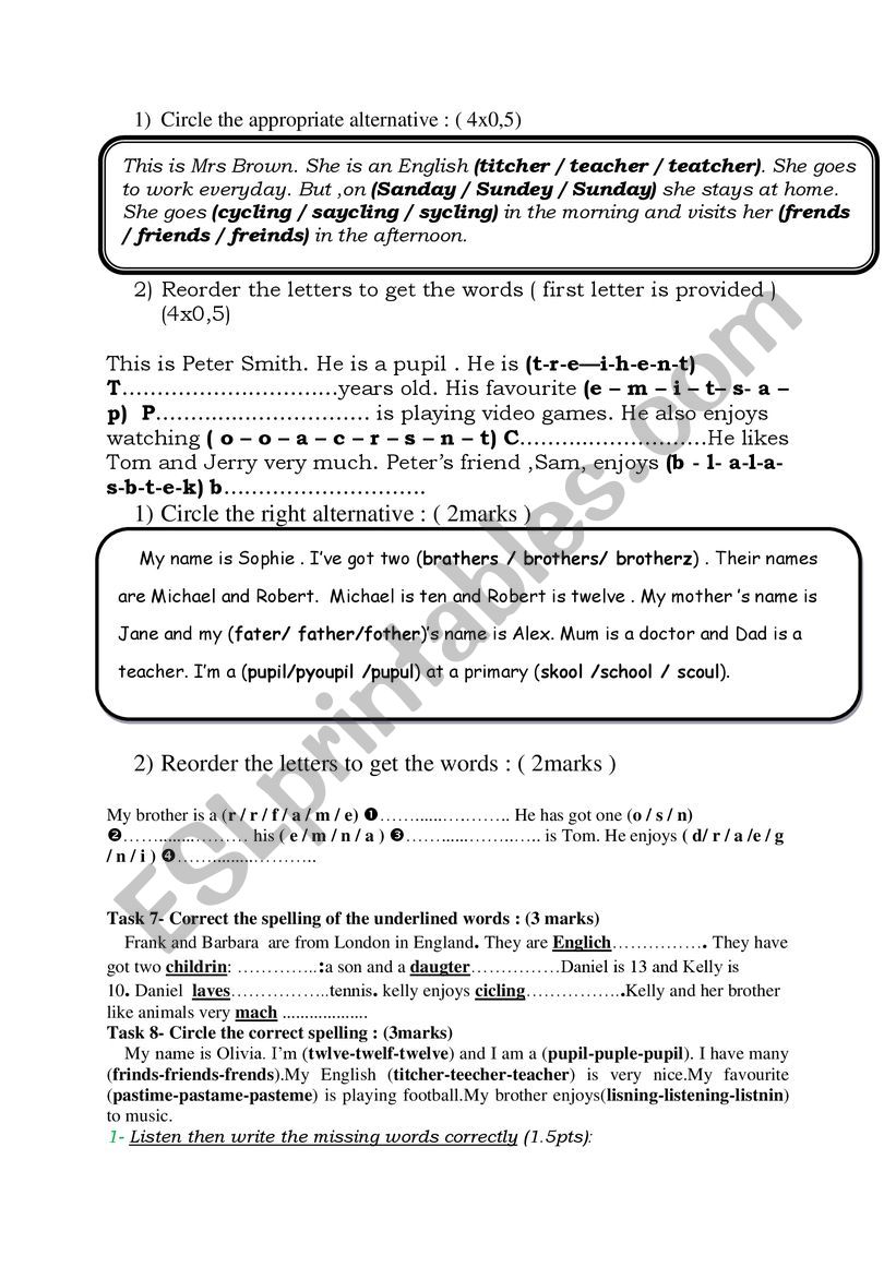 7th form mid term test 1 spelling