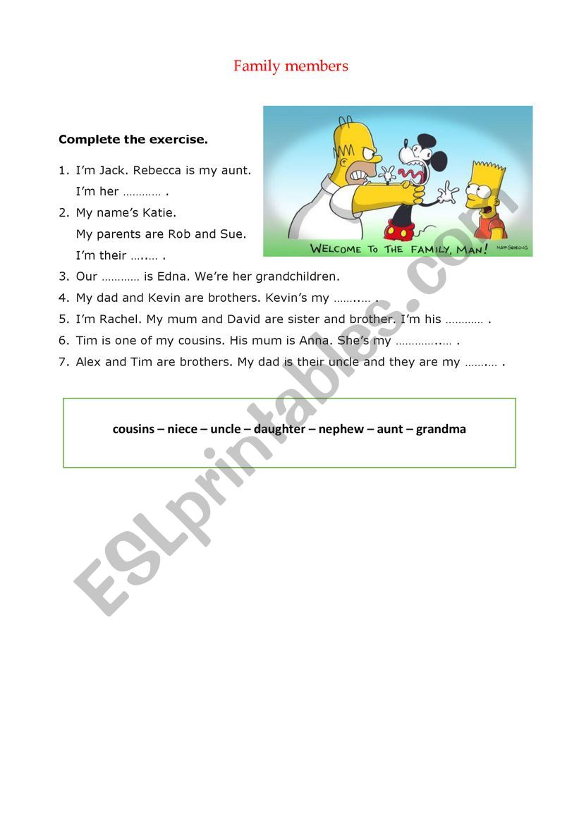Family members worksheet