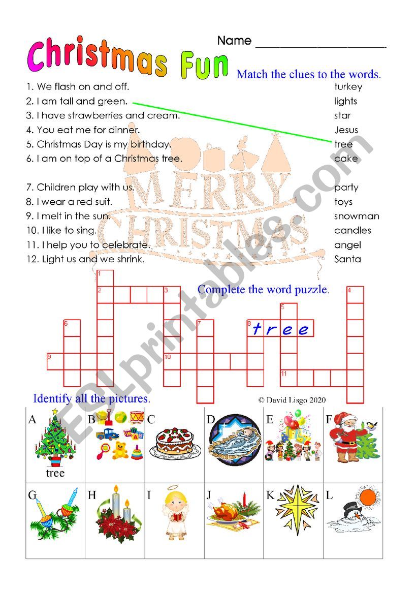 Christmas Fun: A 3 in 1 worksheet with answer key.