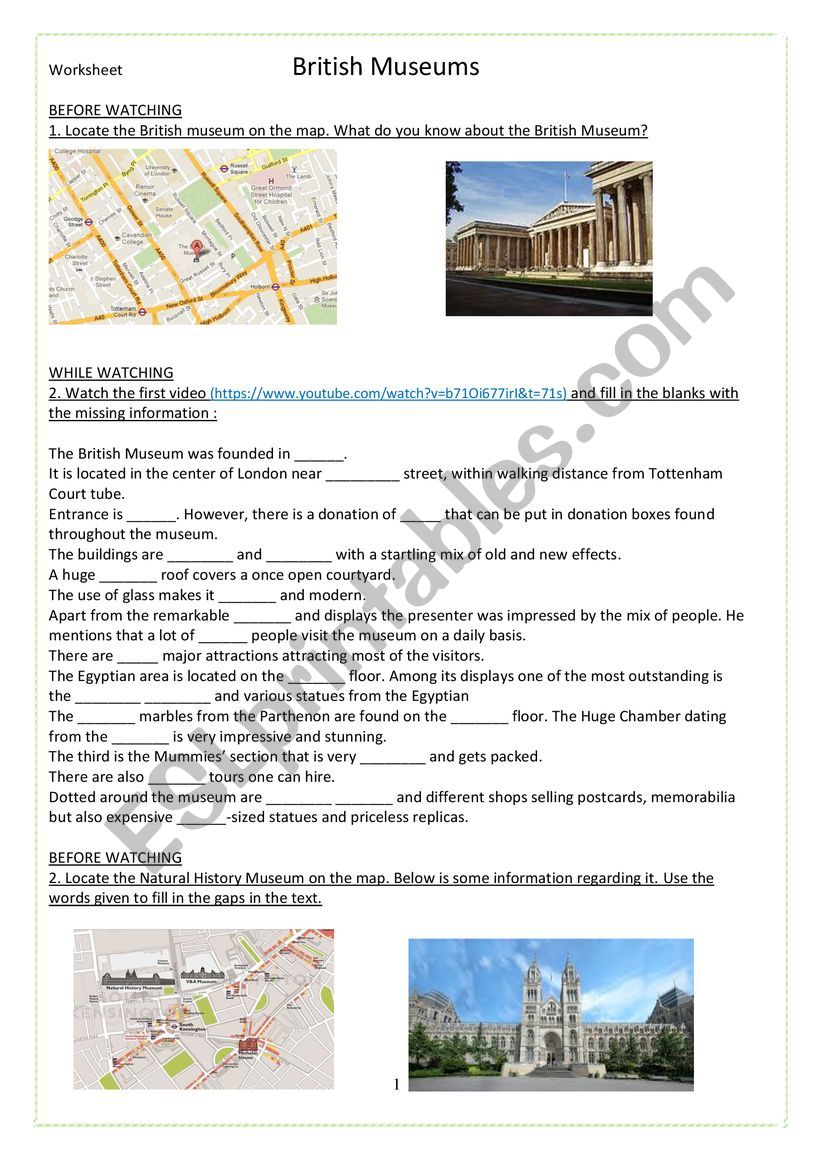 British Museums Worksheet worksheet