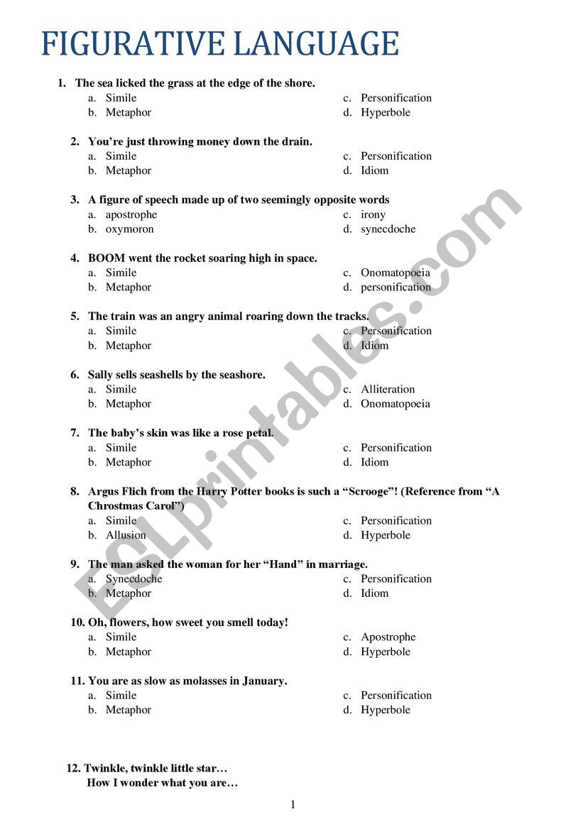 Figurative Language worksheet