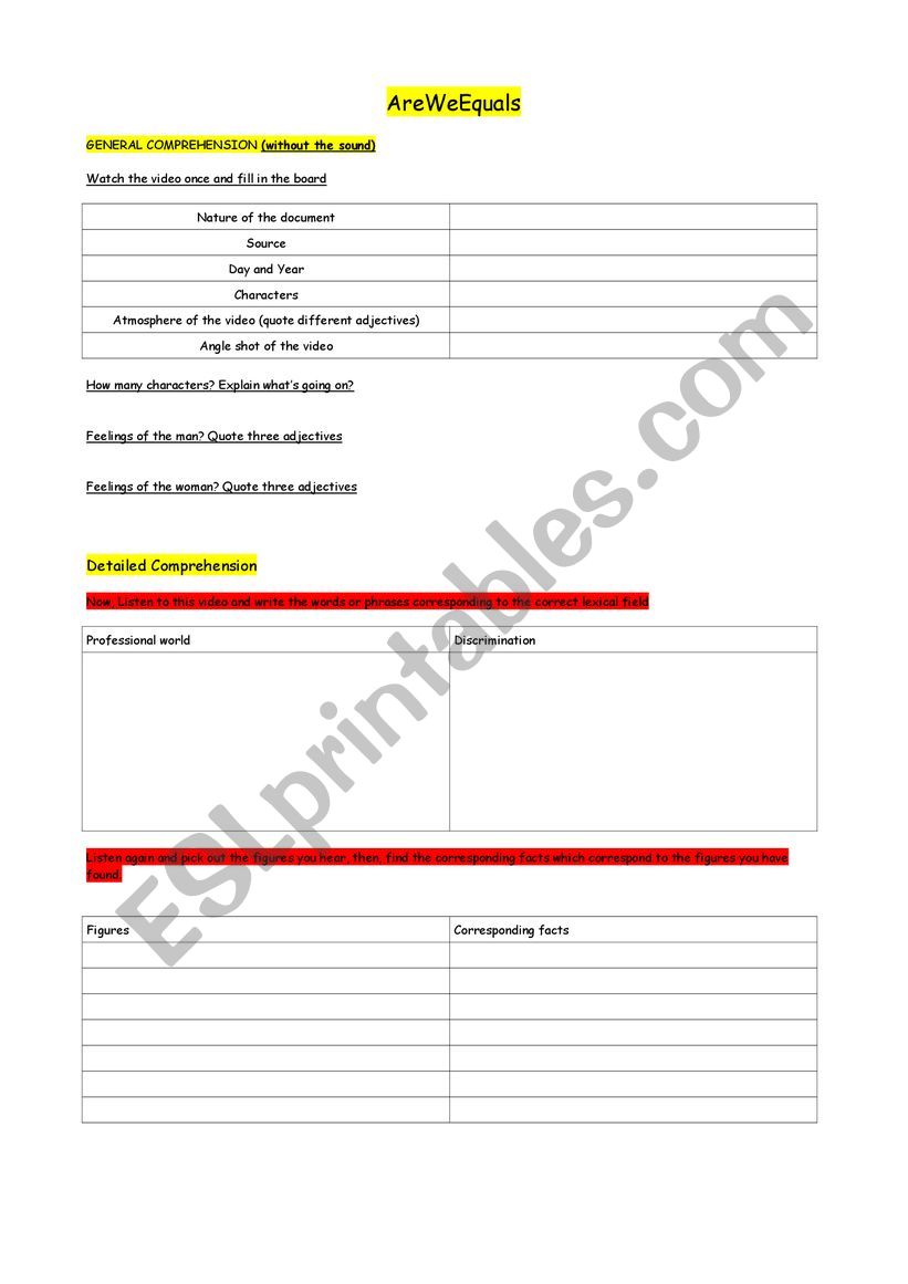 Are We Equals worksheet