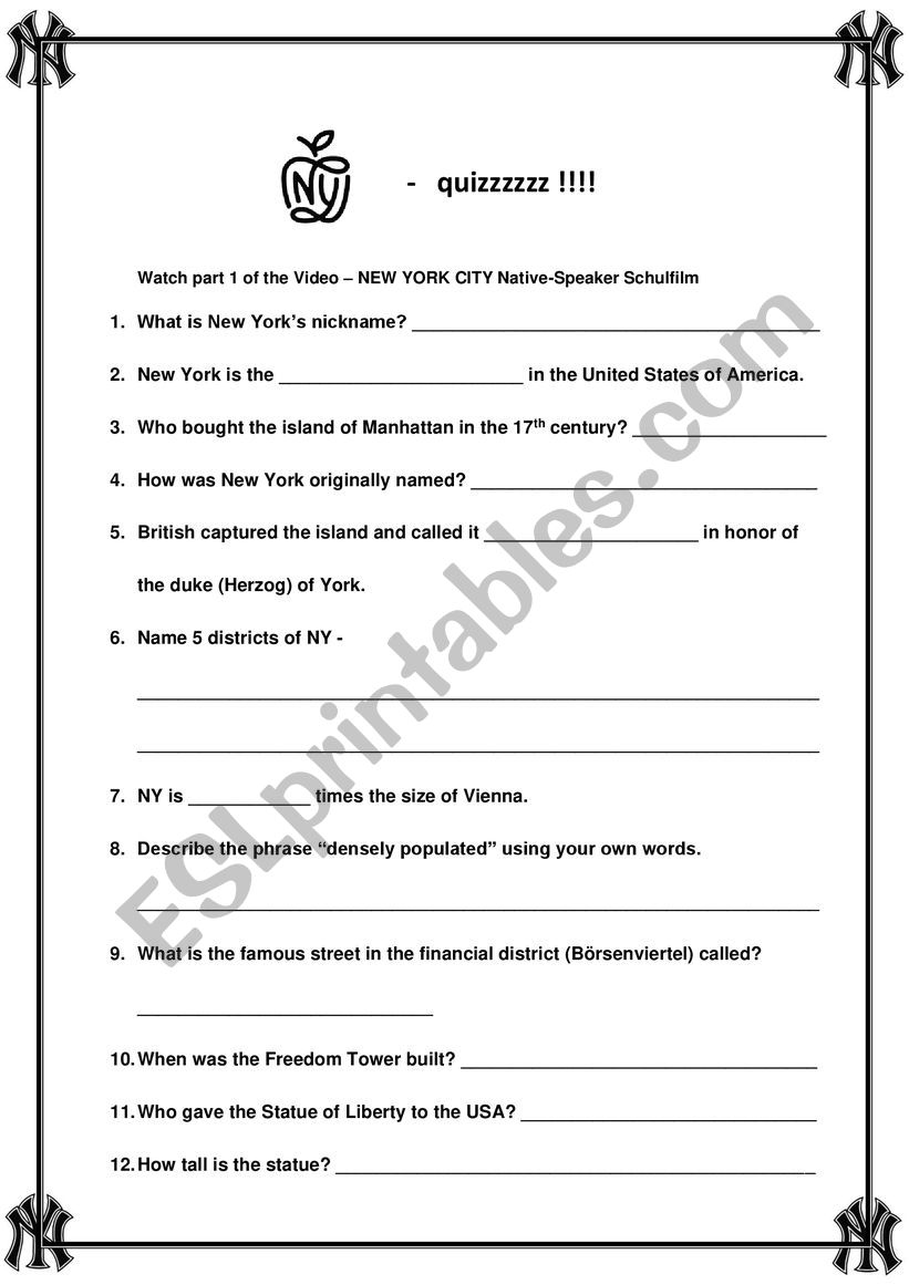 New York Quiz worksheet