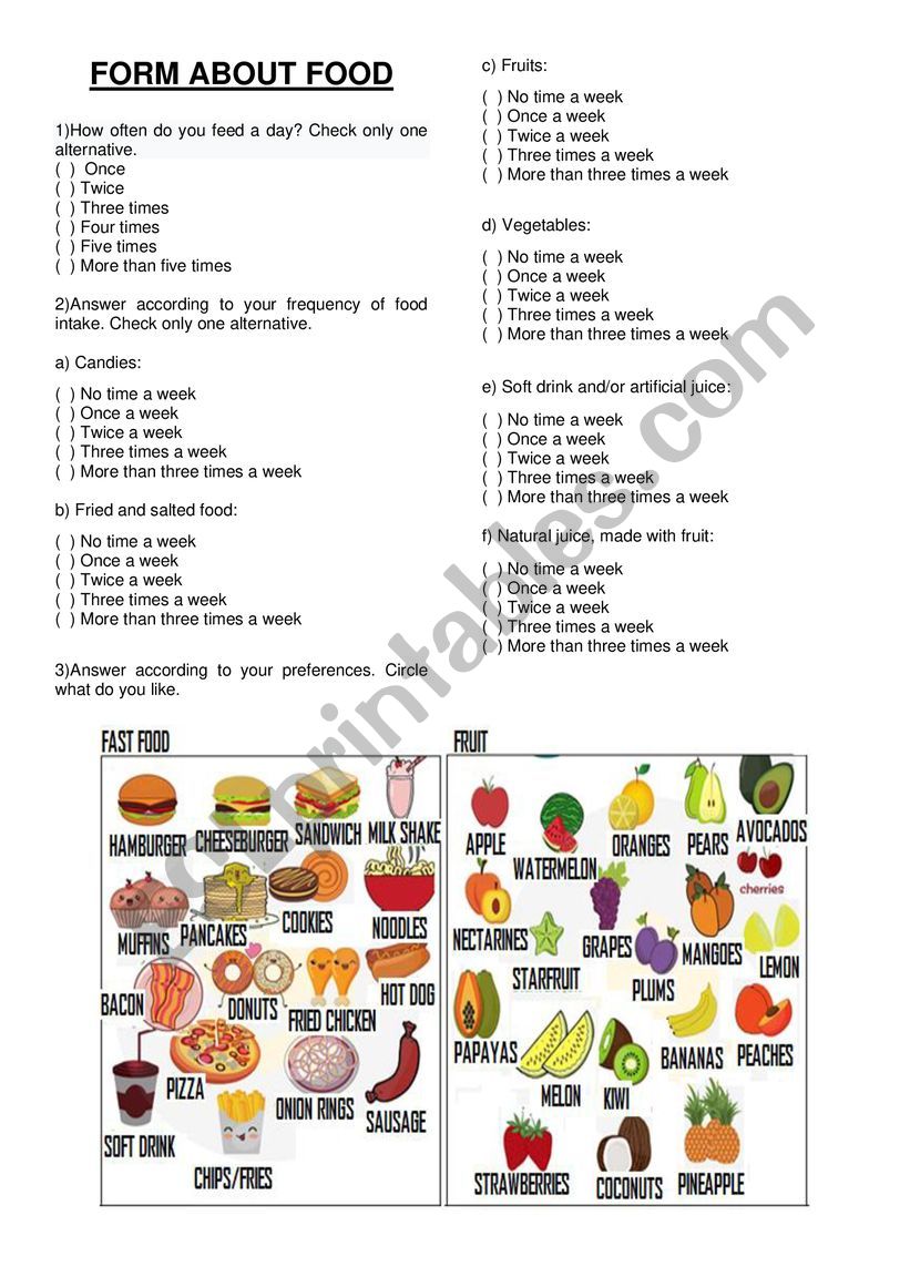 FORM ABOUT FOOD worksheet