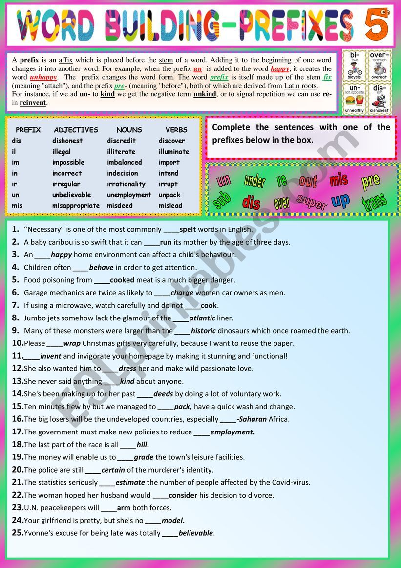 PREFIXES for Intemediate learners 5 - Ex + KEY