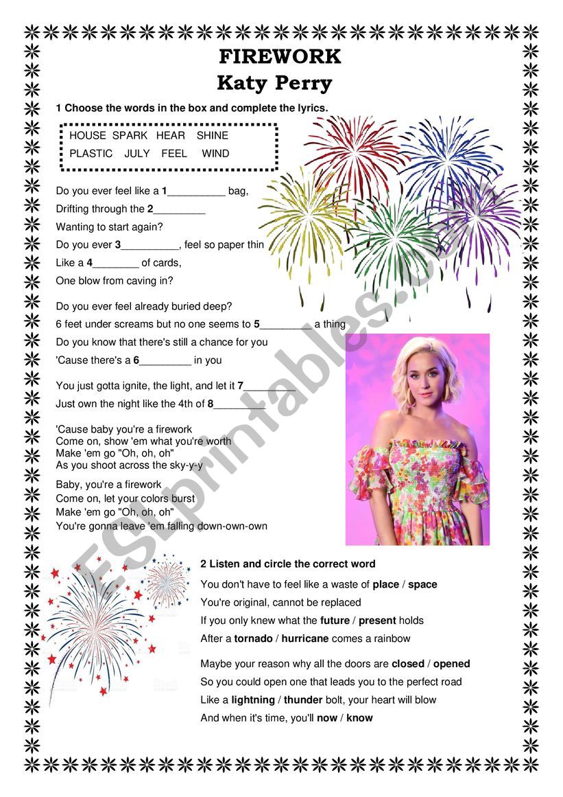 Katy Perry: Firework worksheet