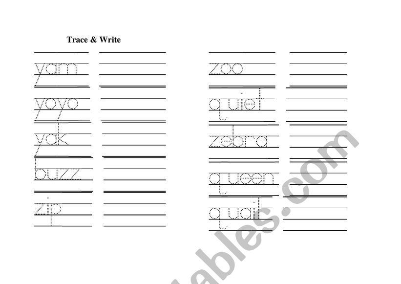 Word Trace worksheet