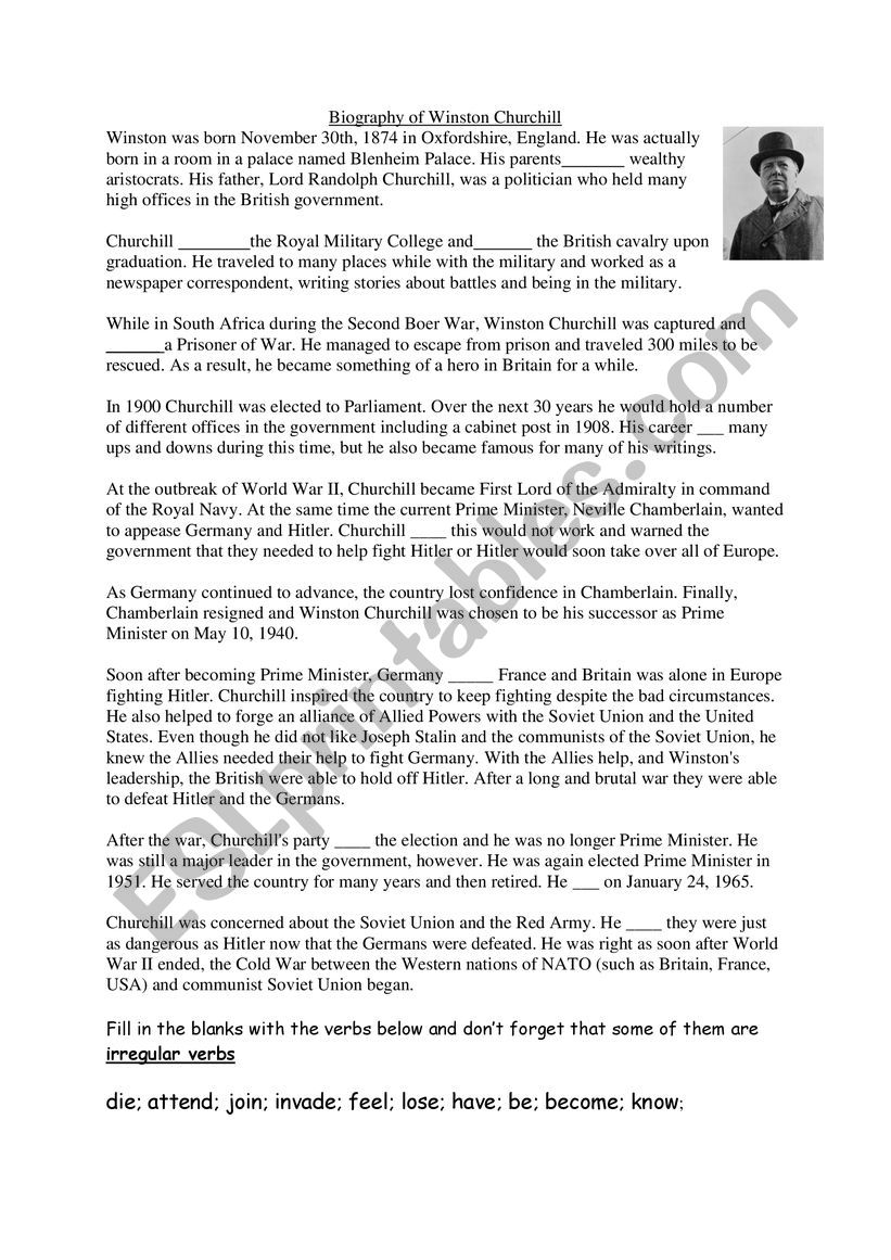 Winston Churchill : Biography worksheet