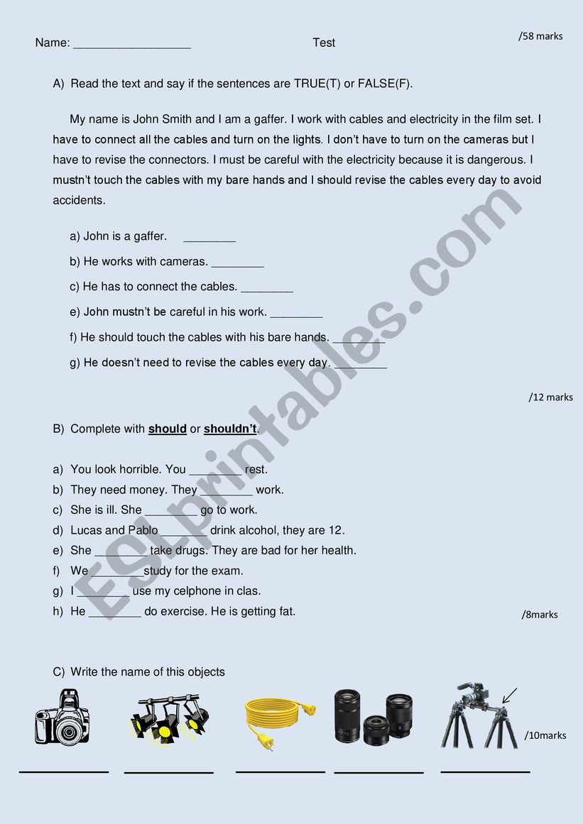 Test modals worksheet