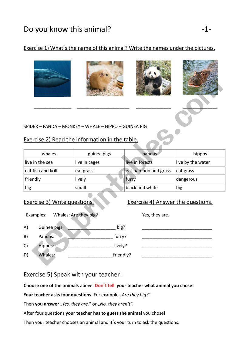 Do you know this animal 1 worksheet