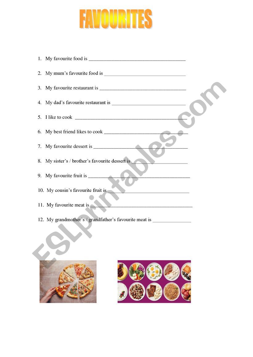 Favourite food worksheet  worksheet