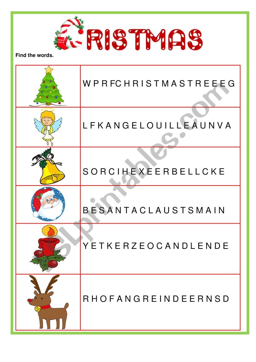Wordsearch - Christmas worksheet