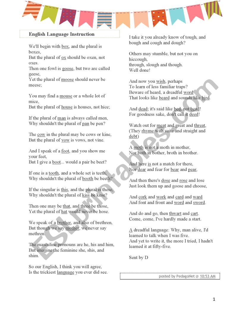 Plural Form Activity worksheet