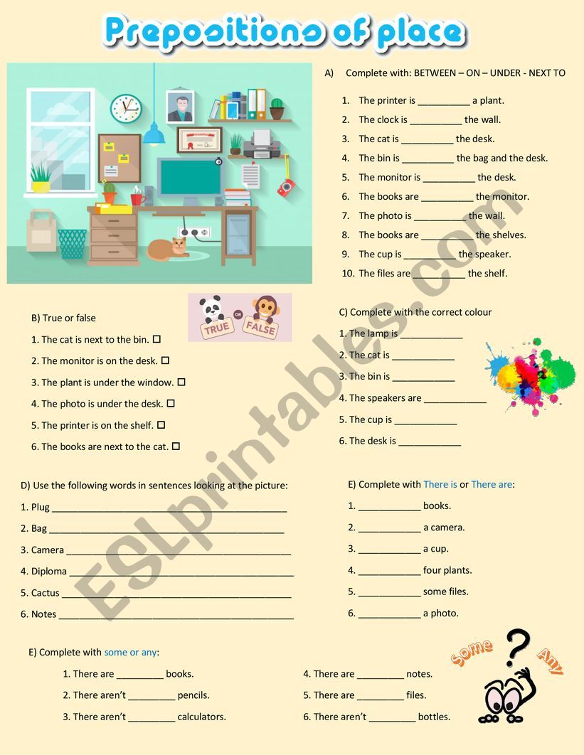 Prepositions of place worksheet