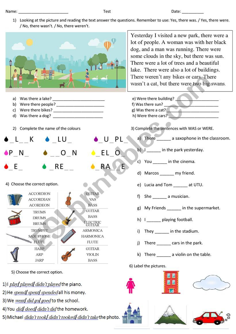 Test past simple worksheet