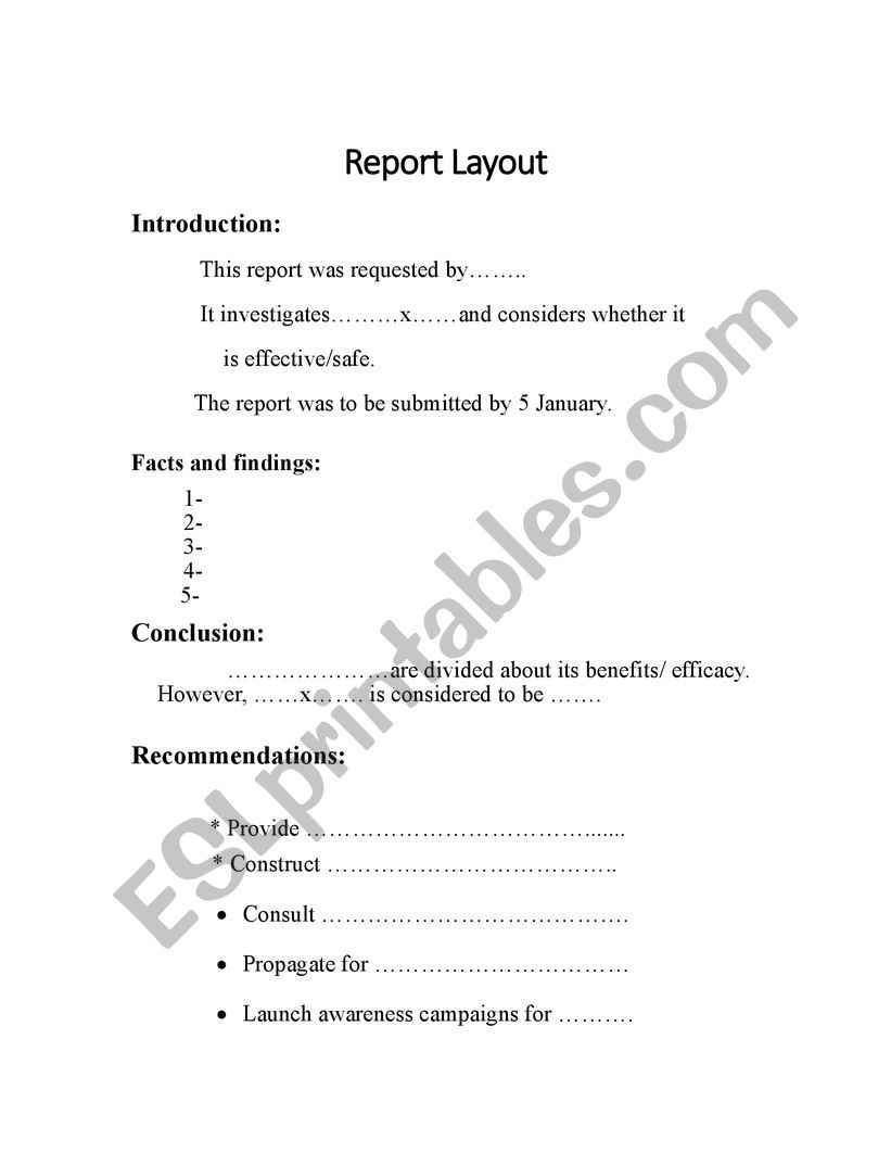 report layout worksheet