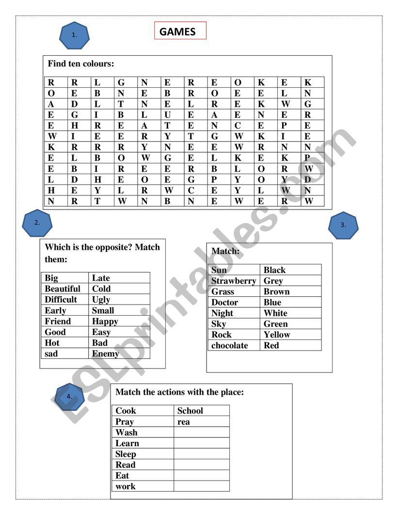 Games worksheet