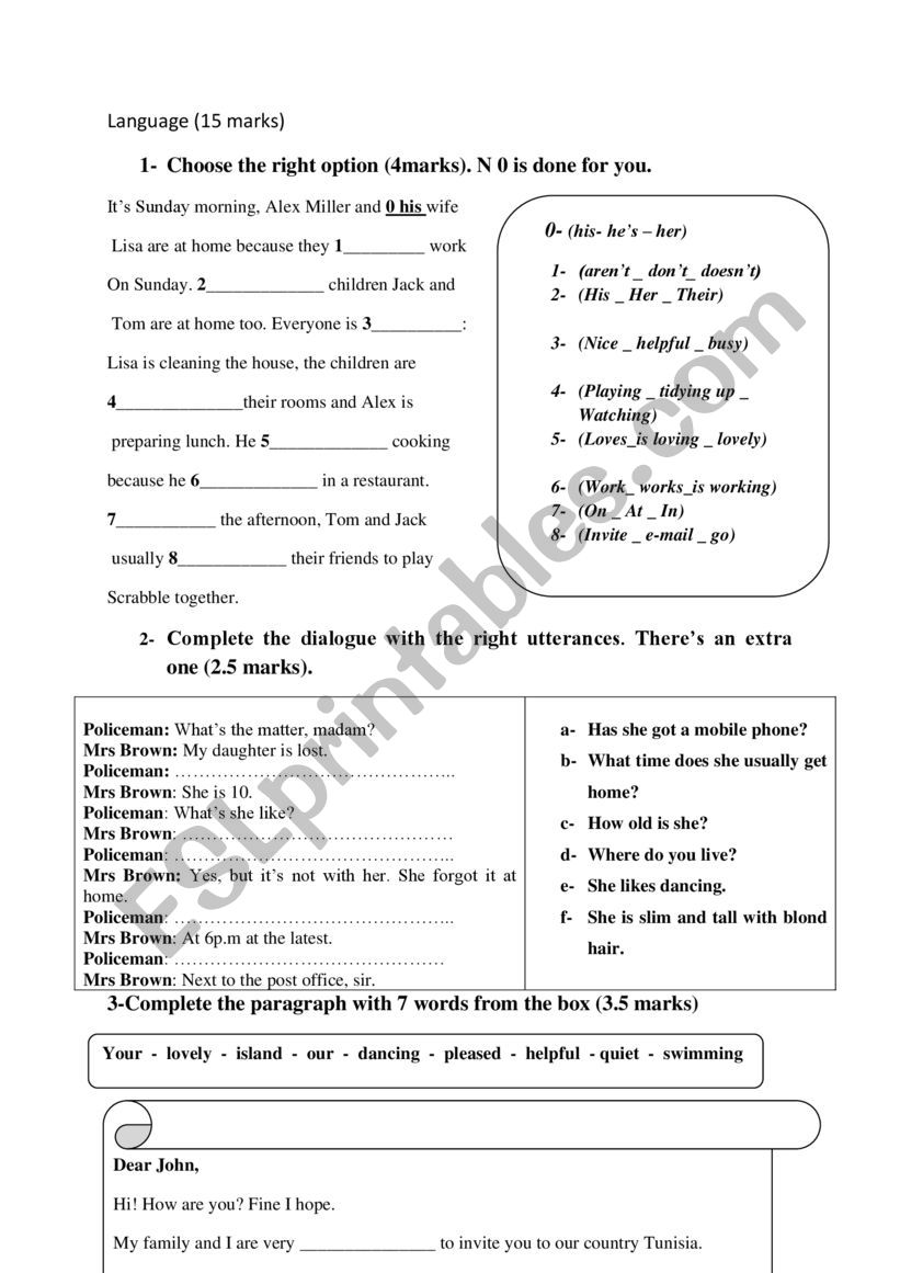 7th form end of  term test 1 language part 2