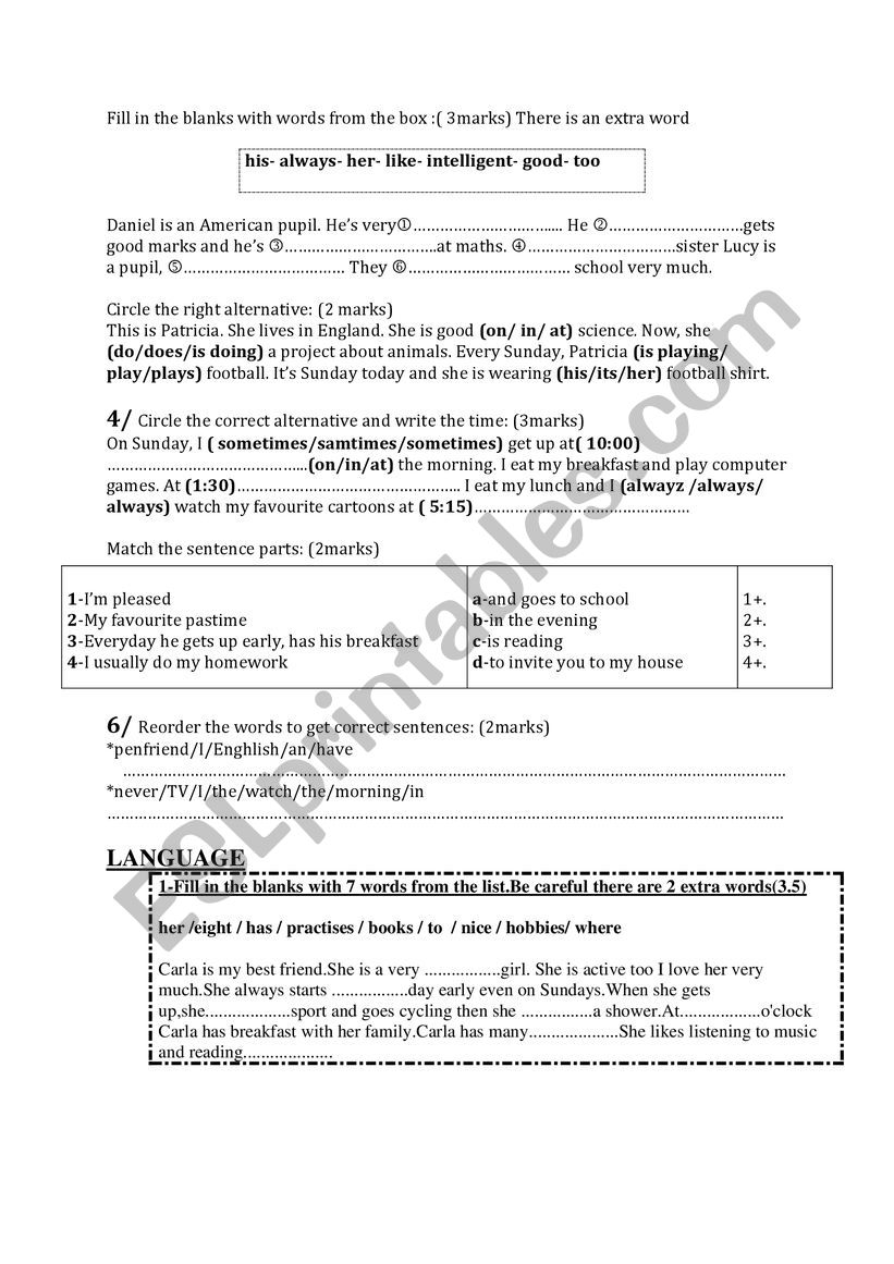 7th form end of  term test 1 language part 3