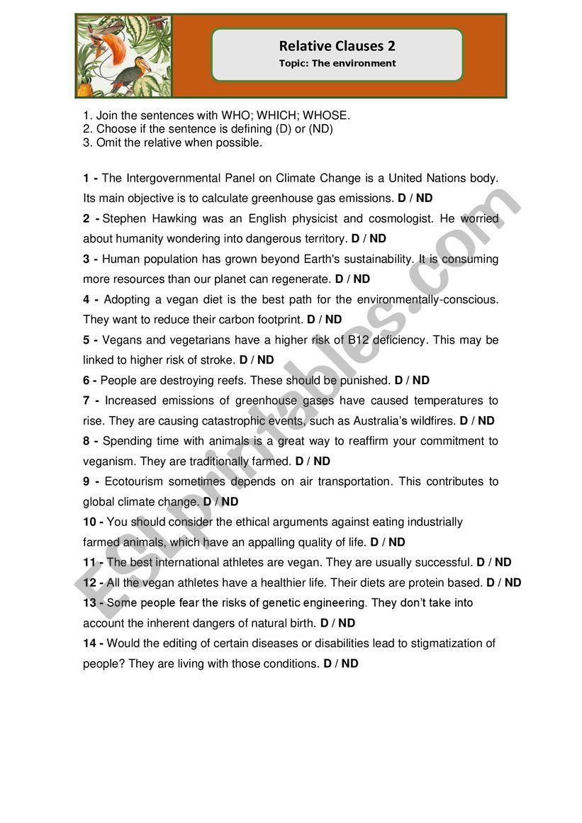 Relative clauses 2 - Environment