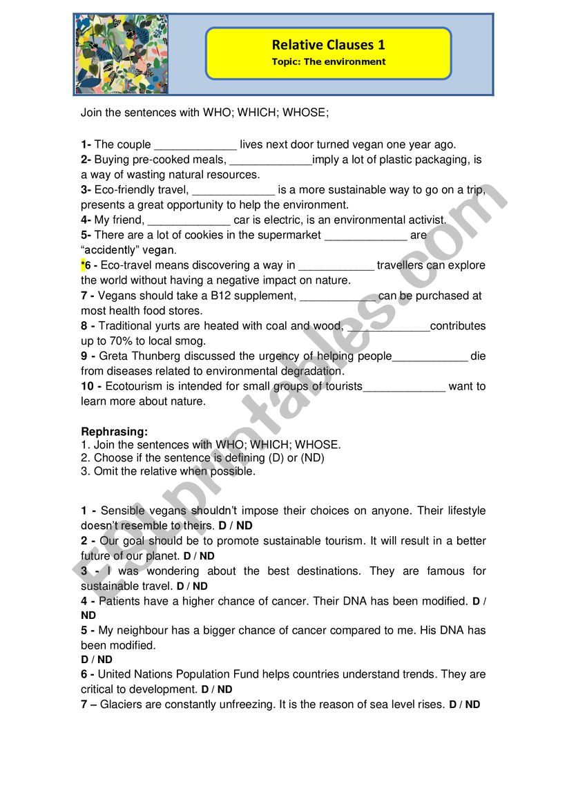 Relative clauses 1 - Environment