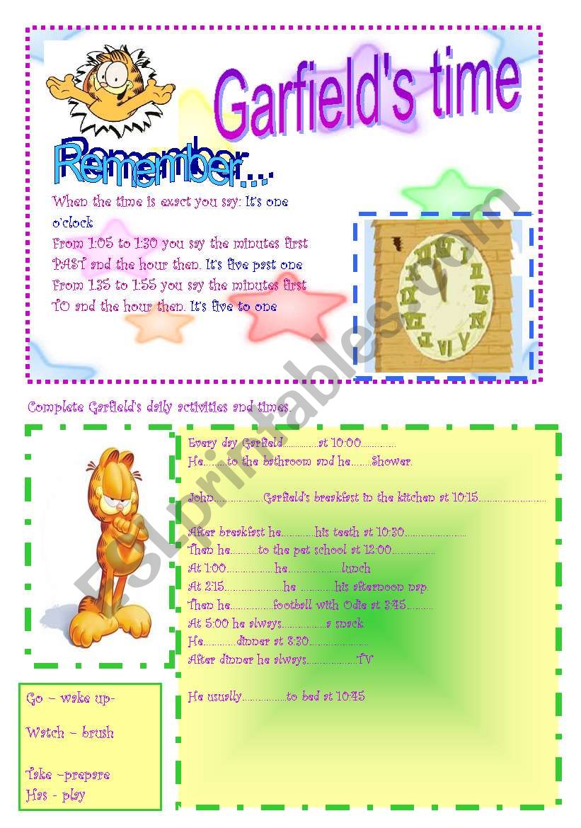 GARFIELDÂ´S TIME worksheet