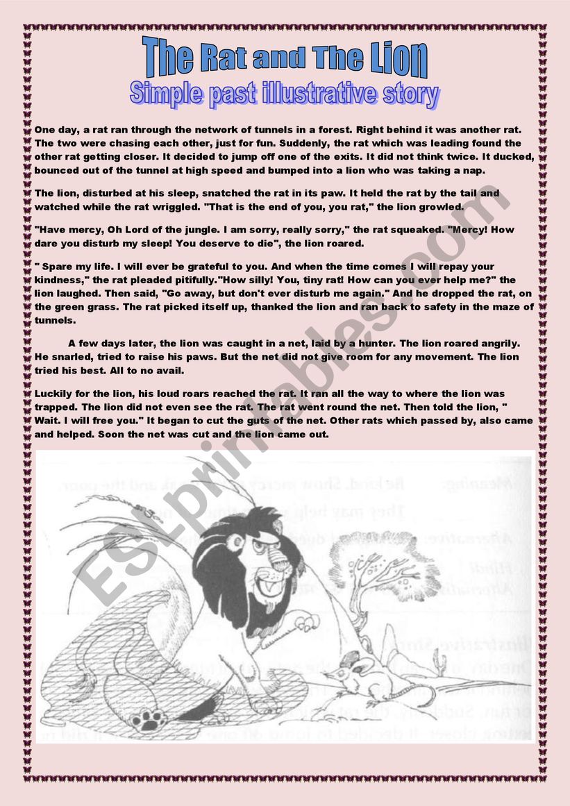 the use of stories and songs in moral development (kindness) and language learning (simple past and the conditional)+ READING COMPREHENSION key included (part2)