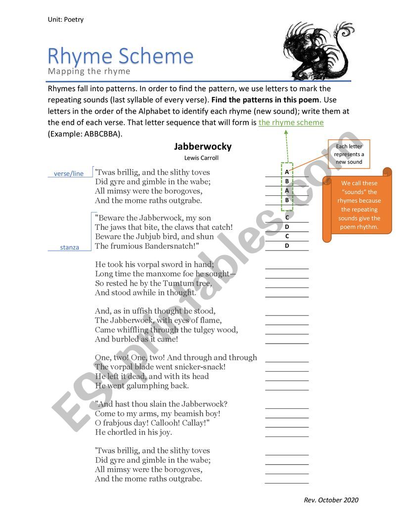 Mapping the Rhyme Scheme: Jabberwocky Poem 