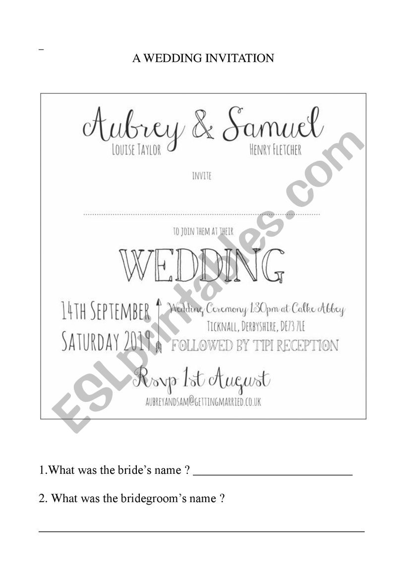 a wedding invitation worksheet