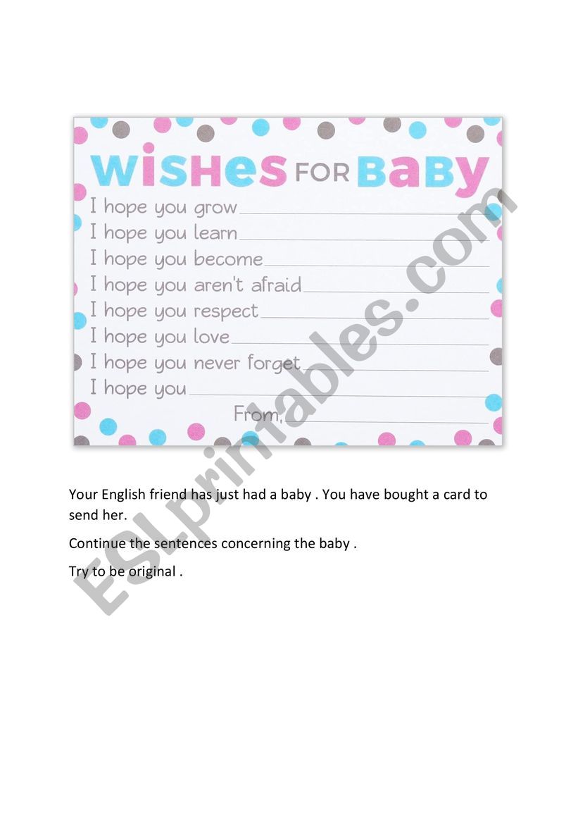 Wishes for a baby worksheet