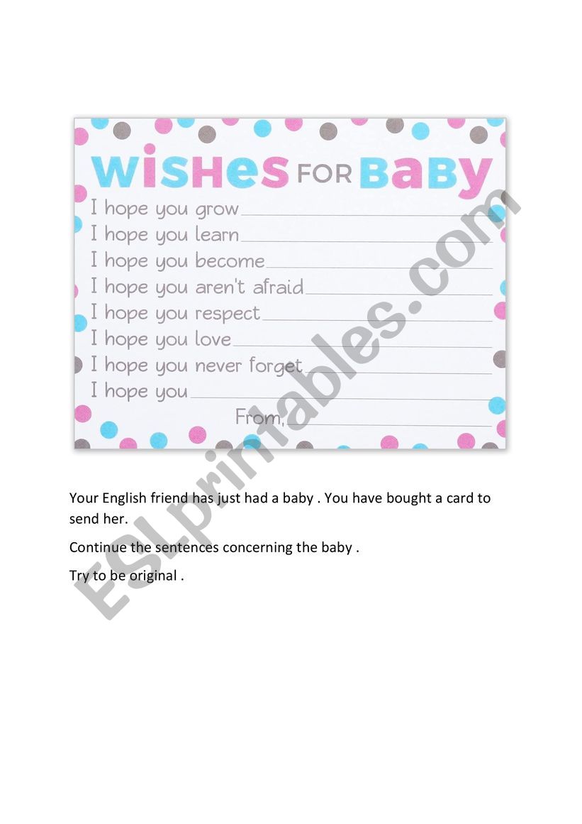 Wishes for a baby worksheet