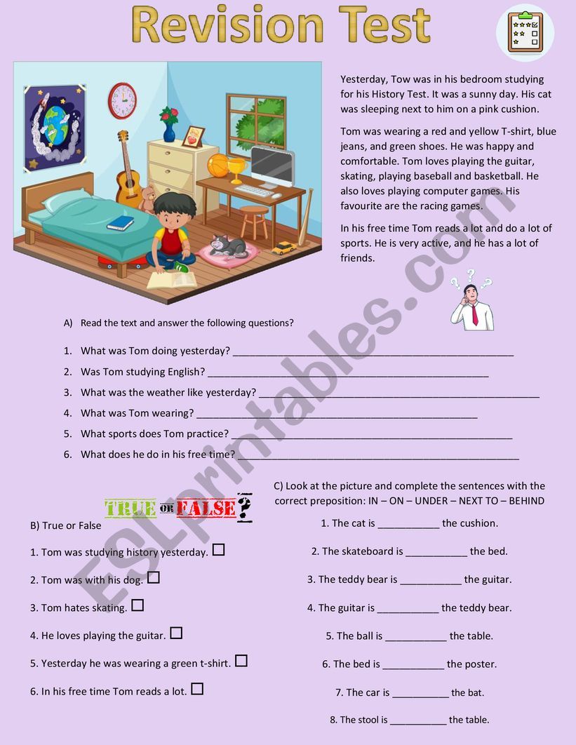 Revision test  worksheet