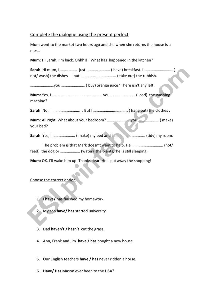 Present Perfect all forms worksheet