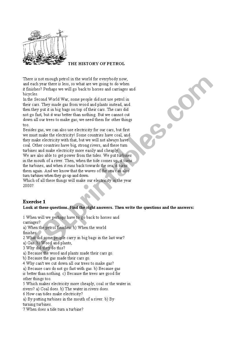 the history of petrol worksheet