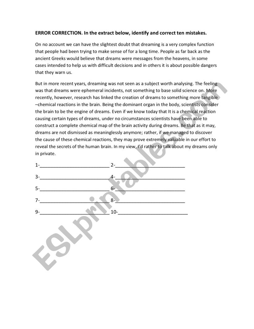 Error correction worksheet worksheet