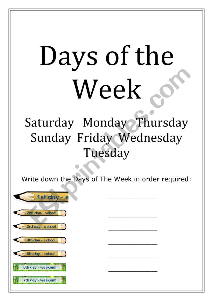 Days of the week worksheet