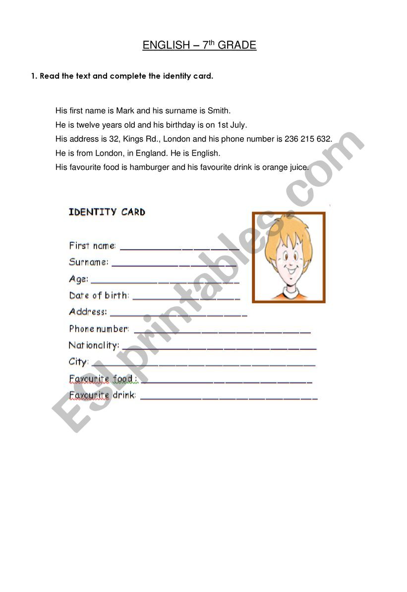 Personal Details worksheet