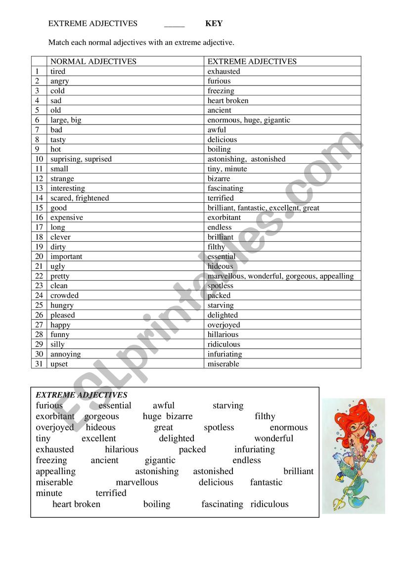 Extreme adjectives worksheet