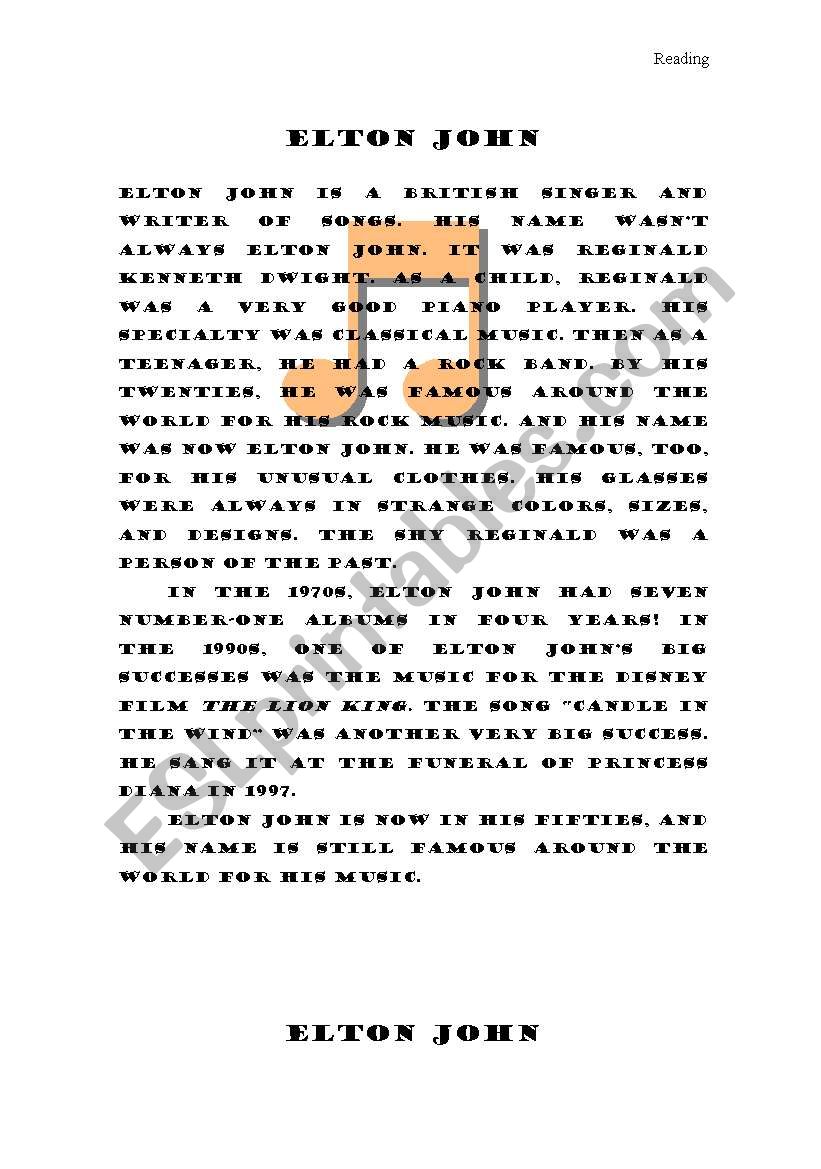 reading (practise past tense) worksheet