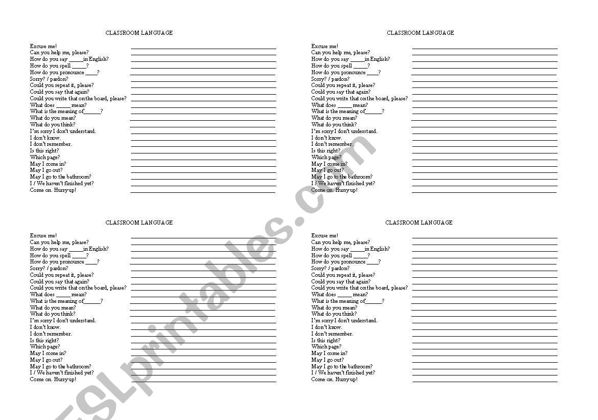 CLASSROOM LANGUAJE worksheet