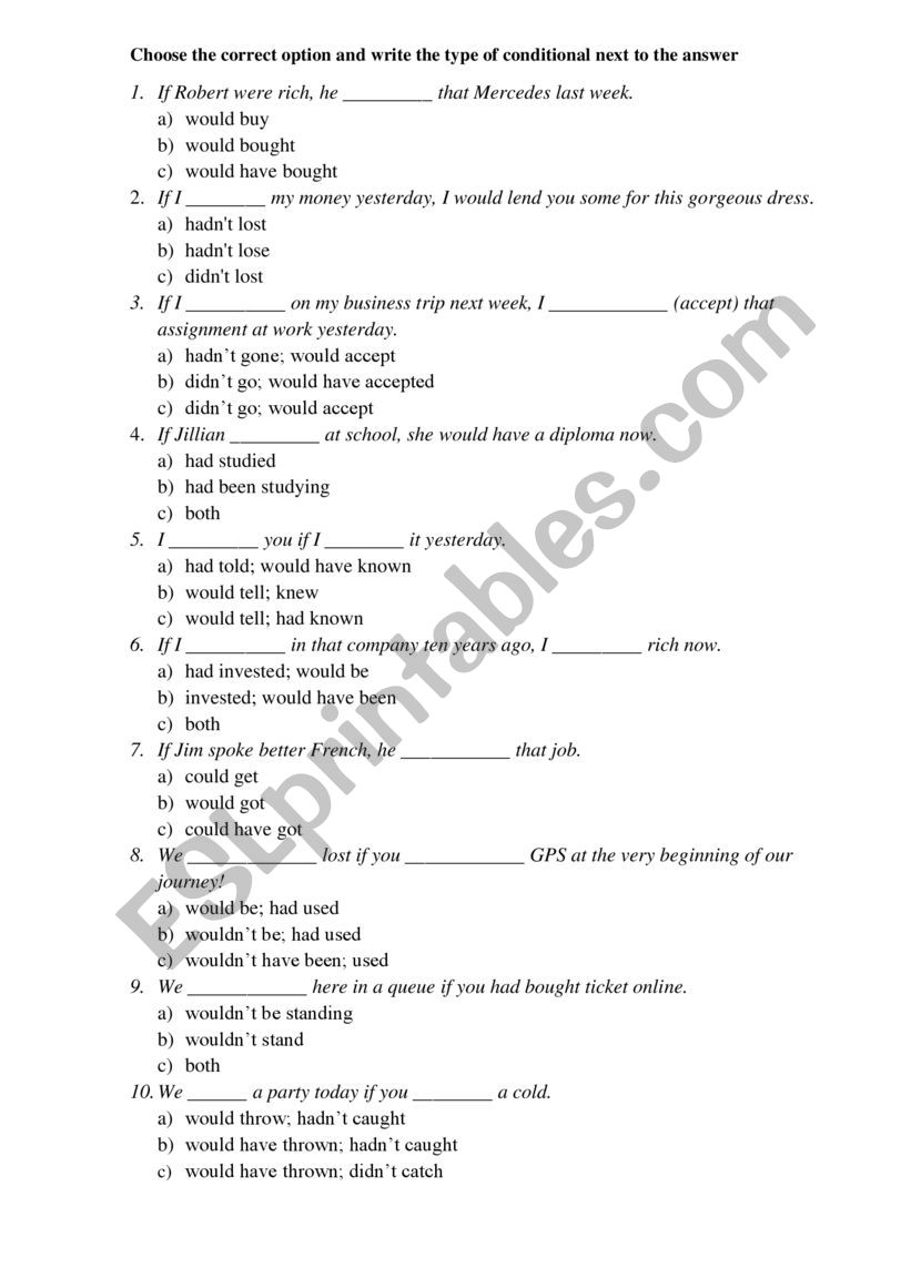 Conditionals worksheet